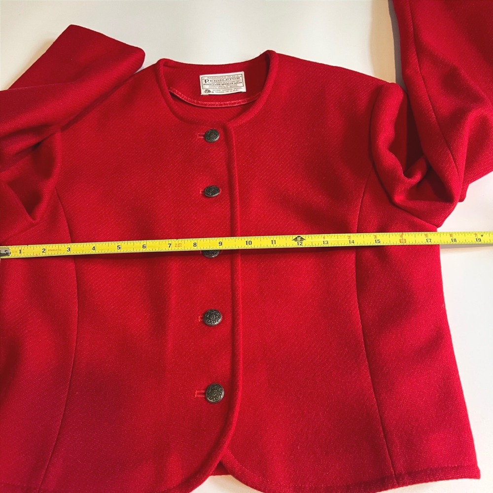 Vintage Pendleton Women's M Cropped Blazer Jacket Virgin Wool Red Heritage Retro - Picture 10 of 12